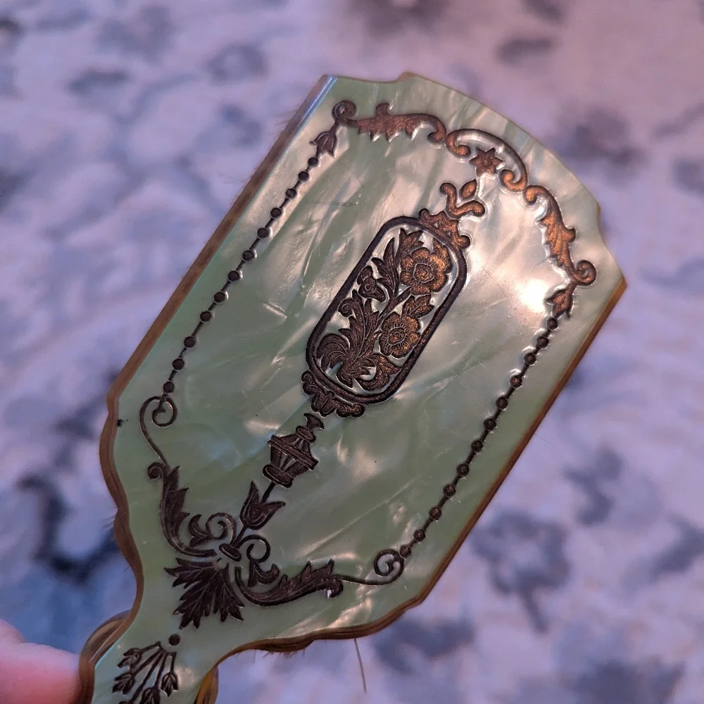 Vintage Green Marble MCM Lucite Vanity Hair Brush